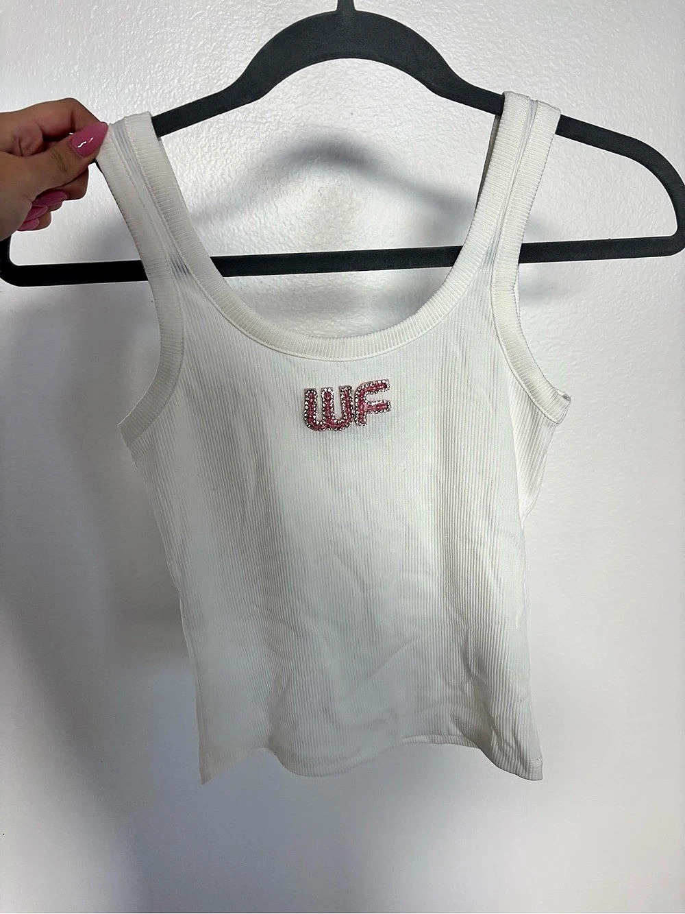 White Fox Ribbed Tank Top in White Like New